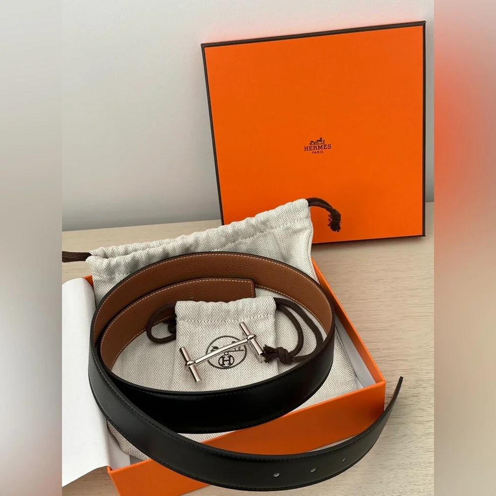 HERMES H d'Ancre Belt Buckle & Reversible leather strap 90 K AU 100 MM Noir/gold